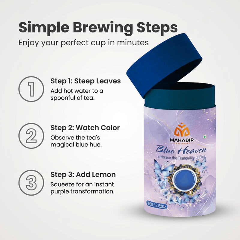 Mahabir Gold Blue Tea with Green Tea 100g | Butterfly Pea Flower & Green Tea Blend | Premium Herbal | Refreshing Loose Leaf | Product of India