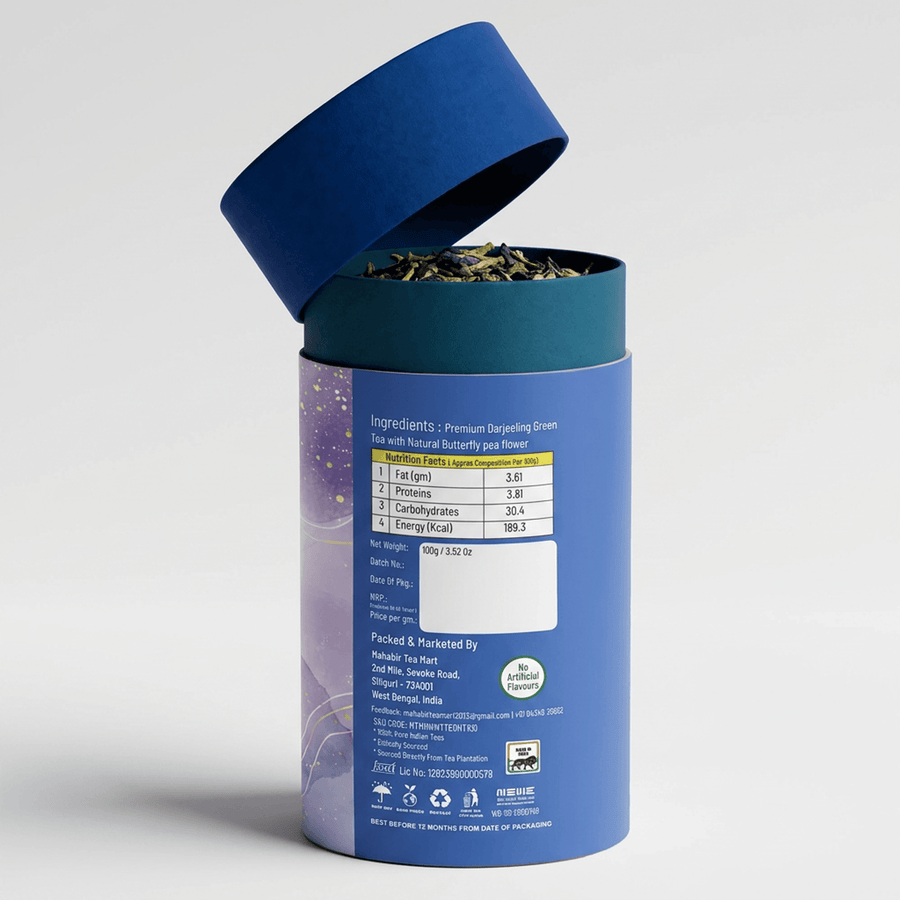 Mahabir Gold Blue Tea with Green Tea 100g | Butterfly Pea Flower & Green Tea Blend | Premium Herbal | Refreshing Loose Leaf | Product of India