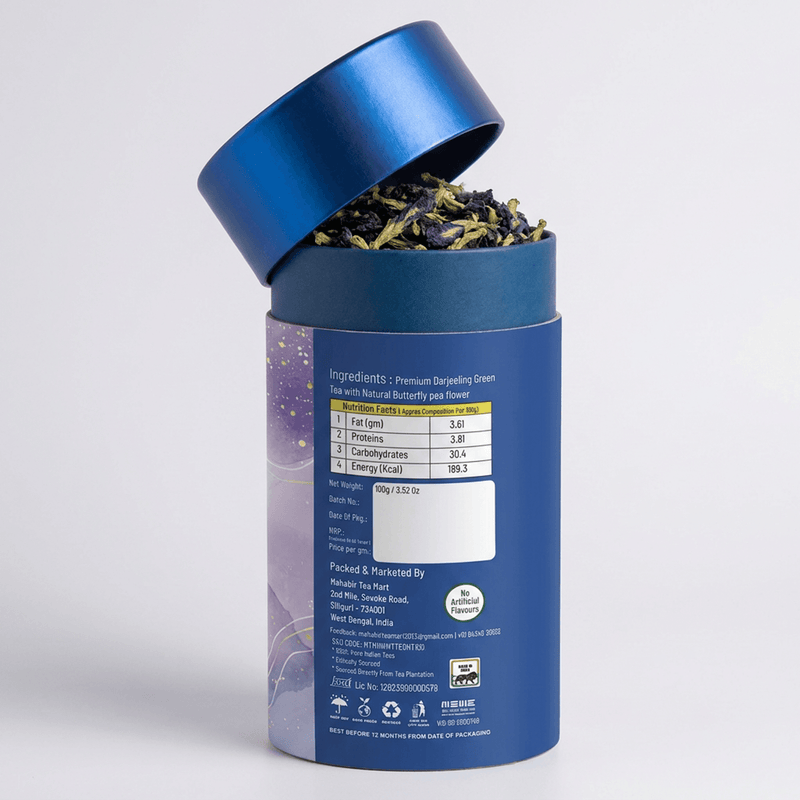 Mahabir Gold Blue Tea with Green Tea 100g | Butterfly Pea Flower & Green Tea Blend | Premium Herbal | Refreshing Loose Leaf | Product of India