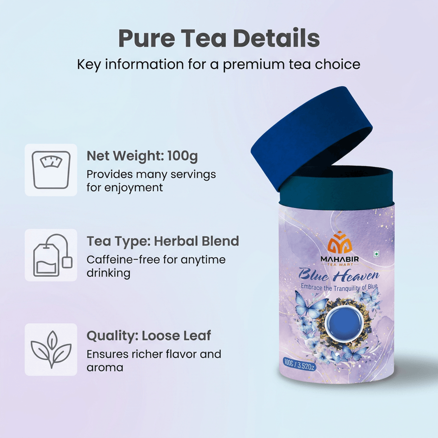 Mahabir Gold Blue Tea with Green Tea 100g | Butterfly Pea Flower & Green Tea Blend | Premium Herbal | Refreshing Loose Leaf | Product of India