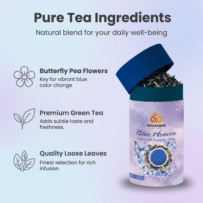 Mahabir Gold Blue Tea with Green Tea 100g | Butterfly Pea Flower & Green Tea Blend | Premium Herbal | Refreshing Loose Leaf | Product of India