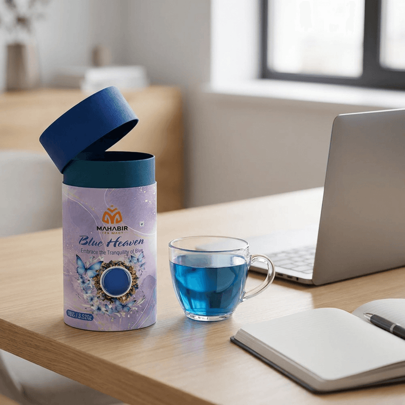 Mahabir Gold Blue Tea with Green Tea 100g | Butterfly Pea Flower & Green Tea Blend | Premium Herbal | Refreshing Loose Leaf | Product of India